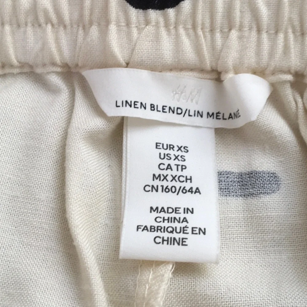 H&M/CREAMwBLACK LA MER BEACH PRINT WIDE LEG LINEN BLEND PANTS/NEW
